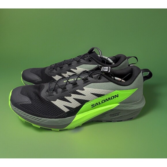 SALOMON SENSE RIDE 5 BLACK GREEN GRECKO  RUNNING SNEAKERS Men Size 12.5 NEW main image 10